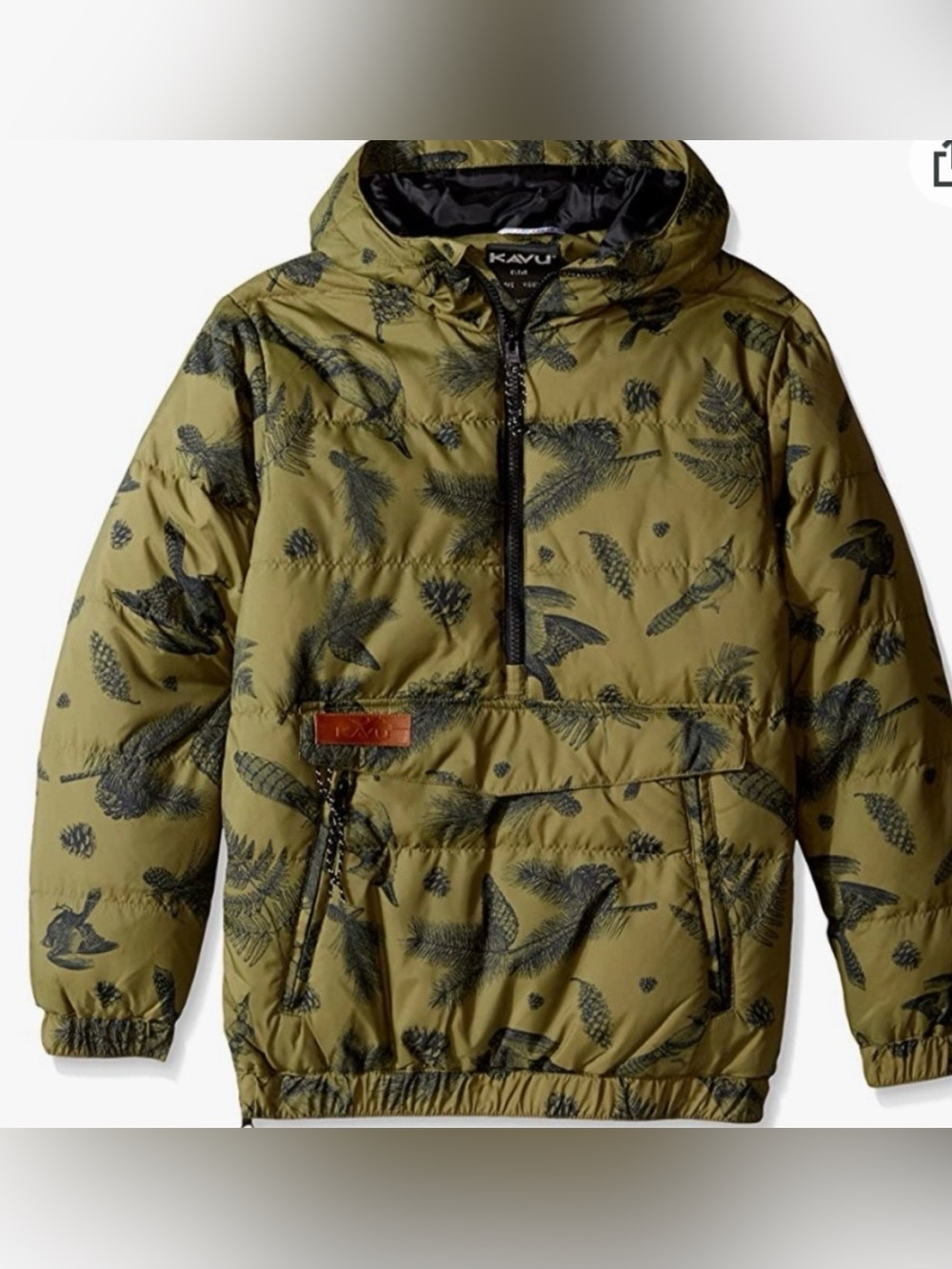 Kavu boys tan/green/black hooded winter jacket sz S